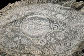 Antique French Normandy Mixed Lace Oval Boudoir Pillowcase Cover