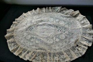 ANTIQUE FRENCH NORMANDY MIXED LACE OVAL BOUDOIR PILLOWCASE COVER 2