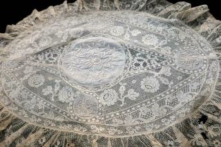 ANTIQUE FRENCH NORMANDY MIXED LACE OVAL BOUDOIR PILLOWCASE COVER 3