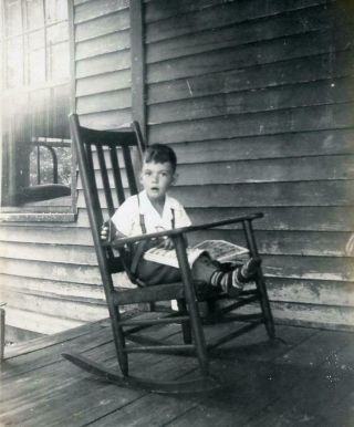 Mm484 Vtg Photo Rocking Chair Reading On The Porch,  Cute Boy C 1930 