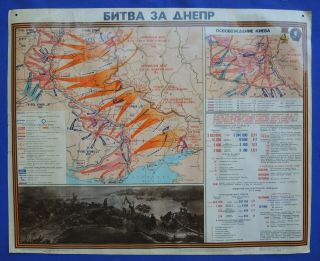 Battle Of Dniepr Wall Map Old Cccp Poster Russian Soviet Ww2 Propaganda 44 " =1.  1m