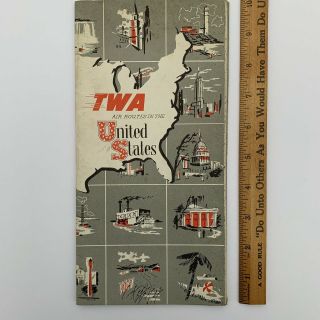 Old Vintage 1955 - Twa Airlines - Air Routes - Map - Flight Brochure