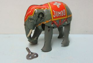 Vintage Tin Wind - Up Jumbo Elephant Made In Us Zone Germany With Key (4e)