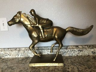 Large Vintage Brass Race Horse & Jockey Statue 23 " L X 5.  5 " W X 15 " T 11.  15lbs
