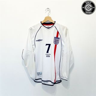 2001/03 Beckham 7 England Vintage Umbro Ls Home Greece Football Shirt (s) Wc 02
