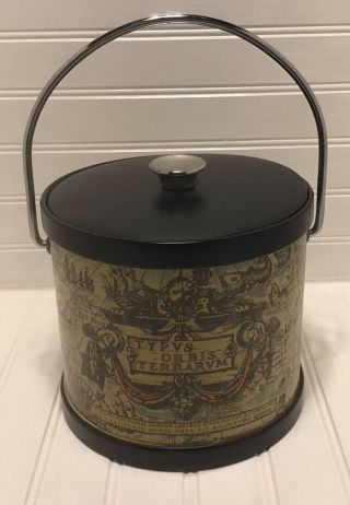 Vintage Old World Map Ice Bucket With Lid And Metal Handle F.  W.  Woolworth Co.