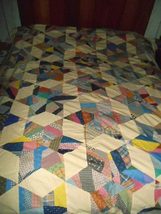 Large Vintage Paper Pieced Star Quilt Top Old Cotton Fabric 80 " X 95 " Impressive