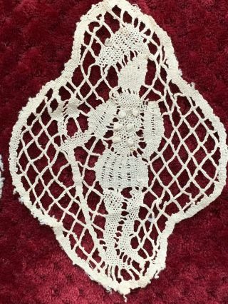 Two Antique French Handmade LACE INSERTION - Middle age guard with spear 2