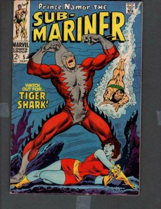 Sub - Mariner 5 Marvel 1968 1st Tiger Shark And Doctor Dorcas Vg/fn