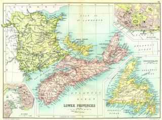 Canada.  Brunswick Nova Scotia; St John; Halifax; Newfoundland 1909 Old Map