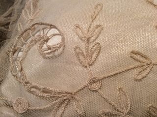 Vintage Antique Silk Pillow With French Lace Cover 3