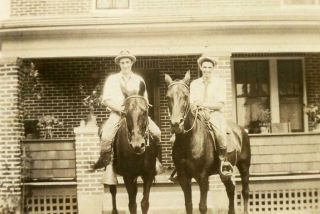 Pr13 Vtg Photo Two Men On Their Mounts,  Horses Front Yard C Early 1900 