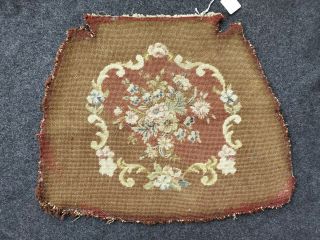 Antique Hand Needlepoint Chair Bottom Cover Petit Point Floral Flowers Wool