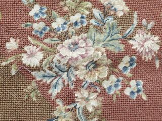 Antique Hand NEEDLEPOINT CHAIR BOTTOM COVER Petit Point Floral Flowers wool 3