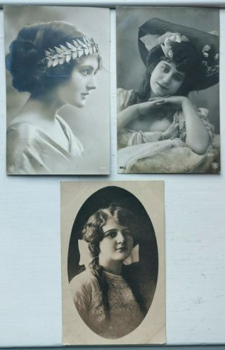 3 Vtg.  Photo Postcards With Pretty Young Girl´s Mailed Within Denmark C.  1915