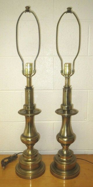 Pair Stiffel Brass Table Lamps Hollywood Regency Classic Vintage Neoclassical