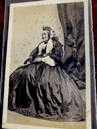 Antique Cdv Carte De Visite Photo Woman In Hoop Dress Civil War Era.  Boston.