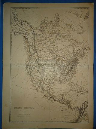 Vintage Circa 1876 North America Map Early Old Antique Folio Size
