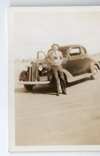 Man With Sporty Coupe Parked On The Beach At Long Beach Ca Photo 1936