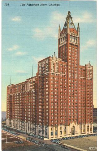 Chicago,  Il The Furniture Mart 1940’s Linen Postcard Vintage Curt Teich Building