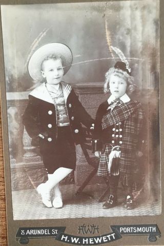 Antique Cabinet Card - Two Little Boys,  One In A Kilt.  Portsmouth Studio.