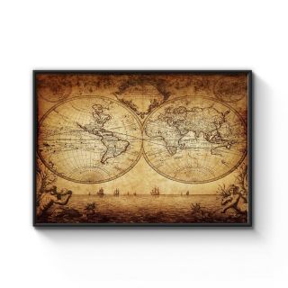 1733 Vintage World Map Old Exploration Rare Art Poster Print Framed - Choose Size
