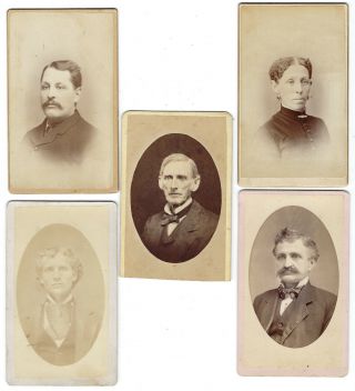 5 Victorian Cdv Photographs,  Men And A Lady From Vermont And York Studios