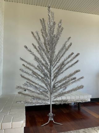 Vintage 7 - Foot 1959 Modern Coatings Silver Pine Aluminum Christmas Tree