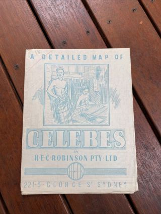 Large Detailed Map Of Celebes By Robinson’s Sydney Australia Old Wwii Era