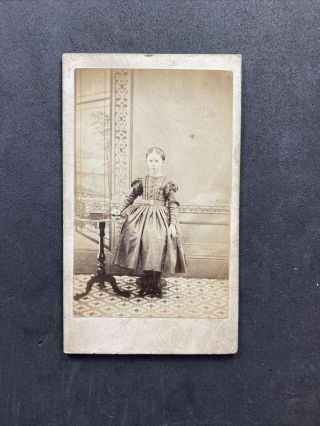 Victorian Carte De Visite Cdv: Child: Well Dressed Girl Window Backdrop
