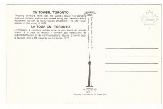 CN Tower,  Toronto,  Ontario,  Vintage 1976 Chrome Postcard 2