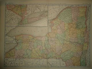 Vintage 1894 York State Map Old Antique Large Folio Size Atlas Map