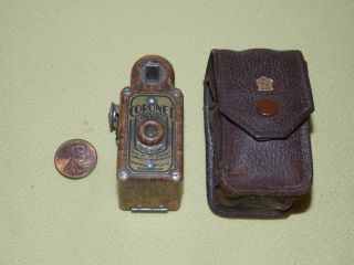 Vintage Bakelite Coronet Midget Camera Art Deco Leather Holder Case