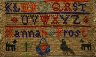 SMALL LATE 19TH CENTURY MOTIF & ALPHABET SAMPLER BY HANNAH FROST - c.  1880 3
