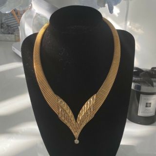 Christian Dior Vintage Ornate V Necklace With Crystal Embellishment