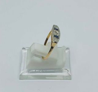 Vintage Art Deco Ring 18k Yellow Gold / Platinum With Sapphire And Diamonds