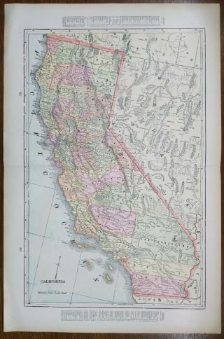 Vintage 1900 California Map 14 " X22 " Old Antique Sacramento San Diego