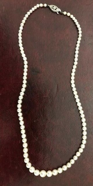 A Vintage Neckless Cultured Pearls With 9ct White Gold With Tiny Diamond Clasp