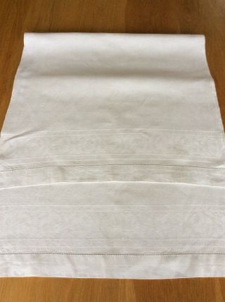 Pair Vintage Damask Irish Linen White Huckaback Large Towels Flowers 43” X 23”