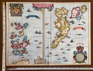 Old Antique Tudor Blaeu Map Orkney,  & Shetland Isles,  Scotland 1600 