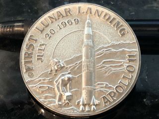 Large.  999 Fine Silver Rare Vintage 1969 Apollo 11 First Lunar Landing Round