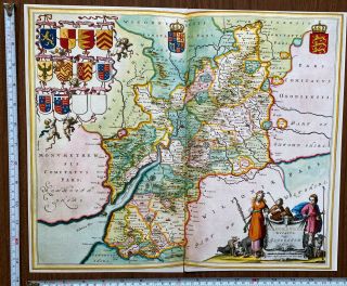 Old Antique Vintage Tudor Blaeu Map Of Gloucestershire,  England 1600 