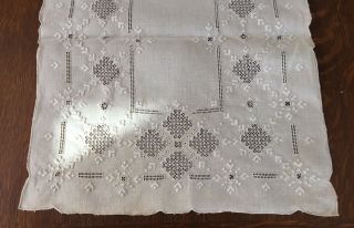 Antique Hand Embroidered Lefkara Lace Table Runner 41” X 16” Off White