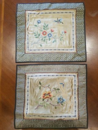 Two Vintage Chinese /japanese Silk Pictures Hand Embroidered Butterfly & Flower