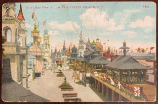 Vintage Antique Bird’s Eye View Of Luna Park Coney Island York 1907 Postcard