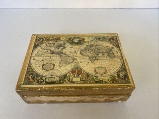 Vintage Trinket Box With Lid Made In Italy Floral Florentia Old World Map