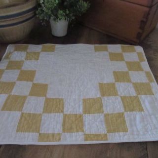 Pretty Mustard Yellow Irish Chain Vintage 30s Doll Or Table Quilt 18x14