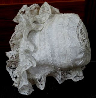 A Victorian Baby Bonnet With Valencienne Lace
