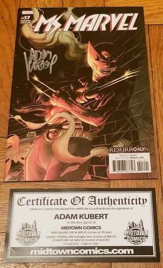 Ms Marvel 17,  Nm,  X - 23 Resurrxion Variant Signed By Cover Artist: Adam Kubert
