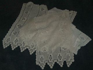 5 Antique Vintage Hand Crocheted Cafe Curtains Cream White Cotton C1930 - 50s